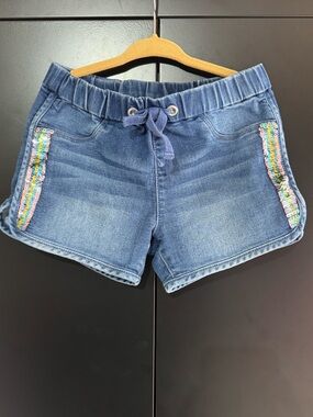 Girls size 6/6x | Blue Denim | Pull-On Shorts with Multicolor Sequin Trim